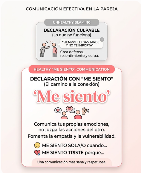 Cómo Ser una Buena Novia Infografía sobre cómo usar Me siento para comunicar emociones